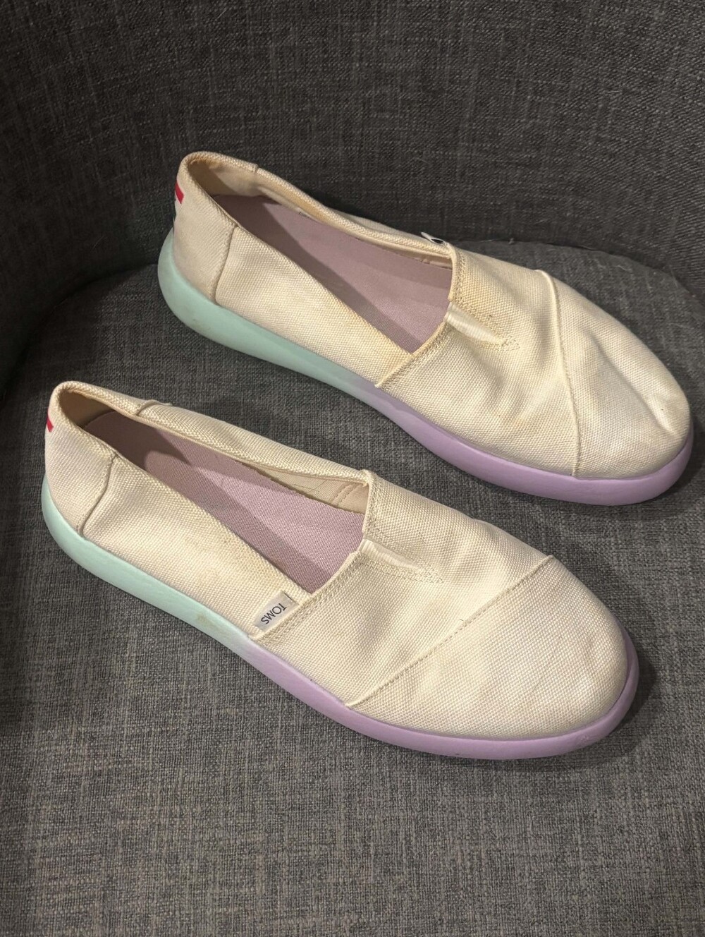 Toms Women’s Alpargata Mallow White Canvas Ombré Slip On Shoes, Women’s Size 9